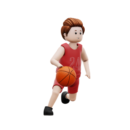 Boy Dribbling Basketball And Running  3D Illustration
