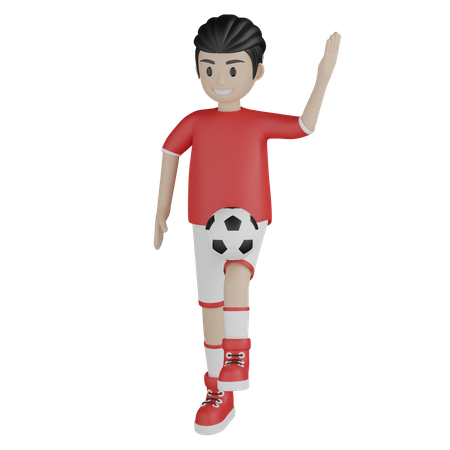 Boy dribbling football  3D Illustration