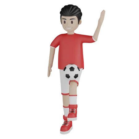 Boy dribbling football  3D Illustration