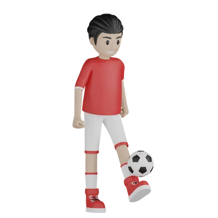 Boy dribbling football  3D Illustration