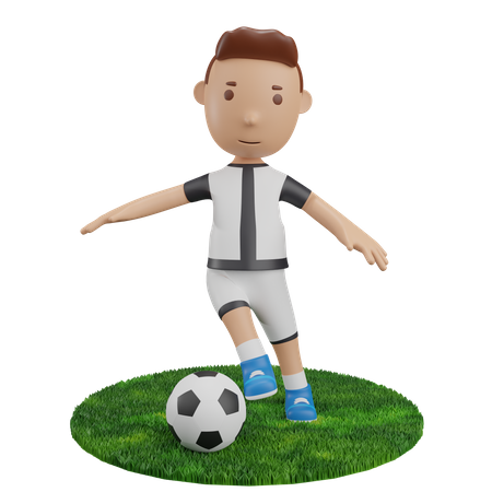 Boy dribbling football  3D Illustration