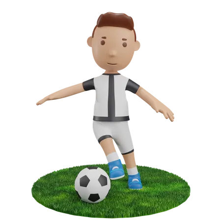 Boy dribbling football  3D Illustration