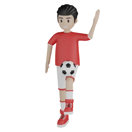 Boy dribbling football 3D Illustration