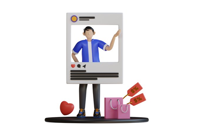 Boy endorsing on social media  3D Illustration