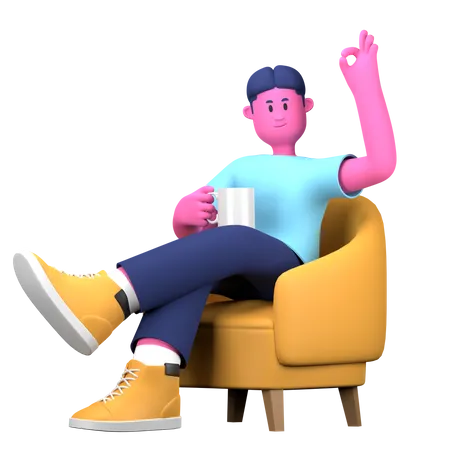 Boy enjoying cup of tea  3D Illustration