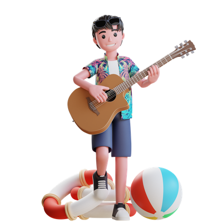 Boy Enjoying music on beach  3D Illustration