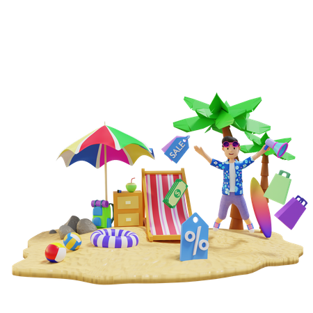 Boy enjoying summer vacation  3D Illustration