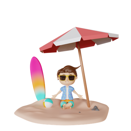 Boy enjoying summer vacation 3D Illustration
