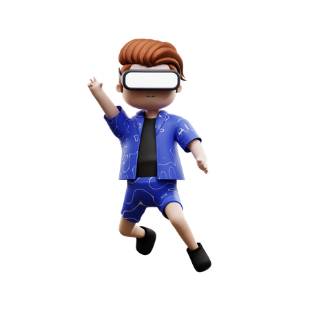 Boy Enjoying Virtual Reality 3D Illustration