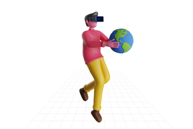 Boy experiencing meta world  3D Illustration