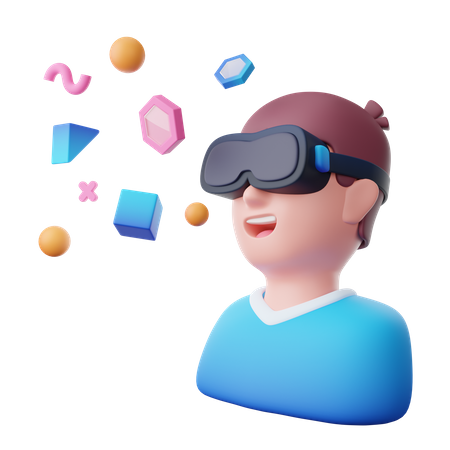 Boy experiencing meta world using VR  3D Icon