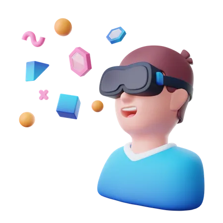 Boy experiencing meta world using VR  3D Icon