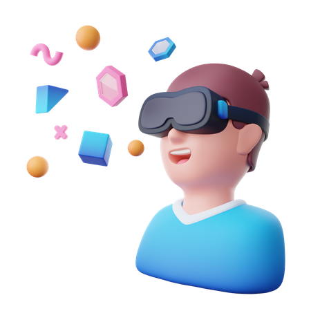 Boy experiencing meta world using VR 3D Illustration