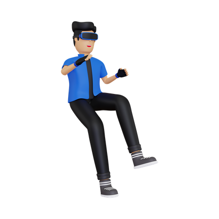 Boy experiencing virtual world 3D Illustration