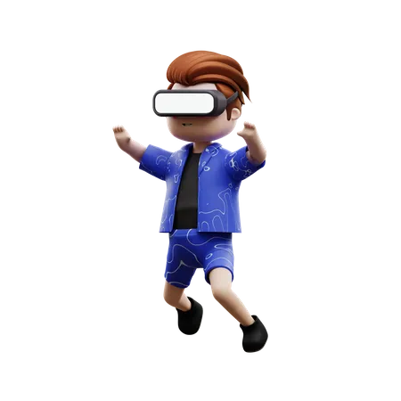 Boy Experiencing Virtual World 3D Illustration