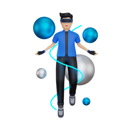 Boy experiencing VR space 3D Illustration