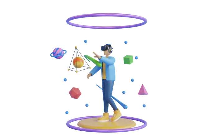 Boy exploring metaverse world  3D Illustration