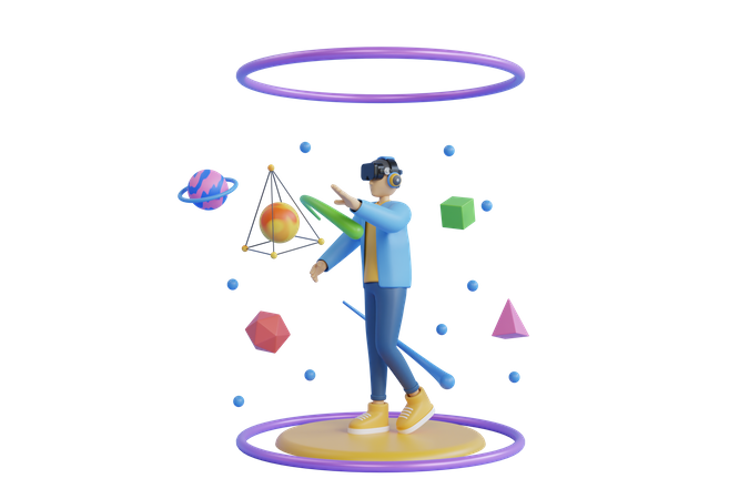 Boy exploring metaverse world  3D Illustration