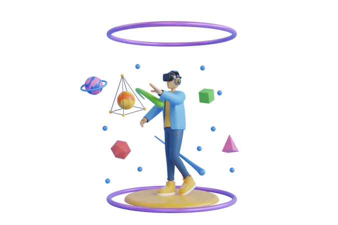 Boy exploring metaverse world 3D Illustration