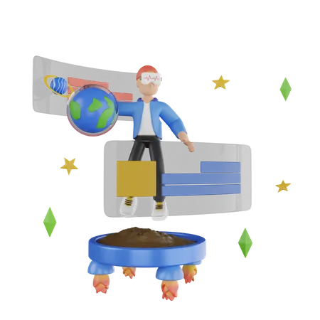 Boy Exploring Virtual World  3D Illustration