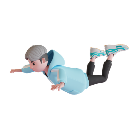 Boy falling Falling From Sky 3D Illustration