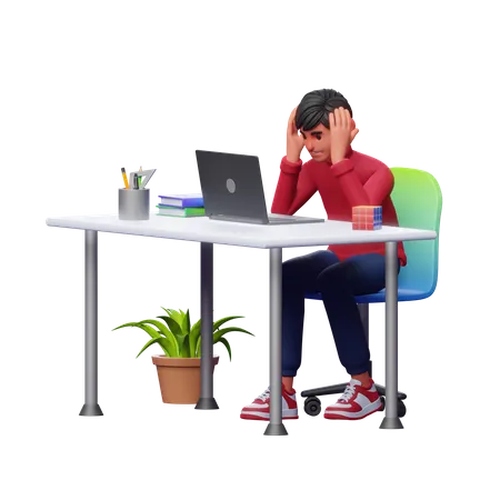 Boy Feeling Dizzy During Work  3D Illustration