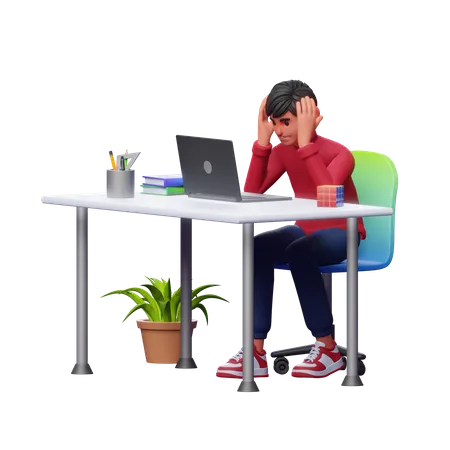 Boy Feeling Dizzy During Work 3D Illustration