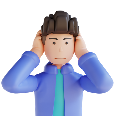 Boy feeling headache 3D Illustration