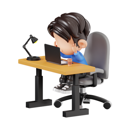 Boy Feeling Stress While Working  3D Illustration