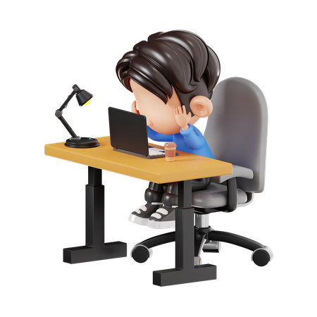 Boy Feeling Stress While Working  3D Illustration