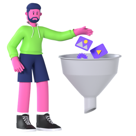 Boy Filtering Data  3D Illustration