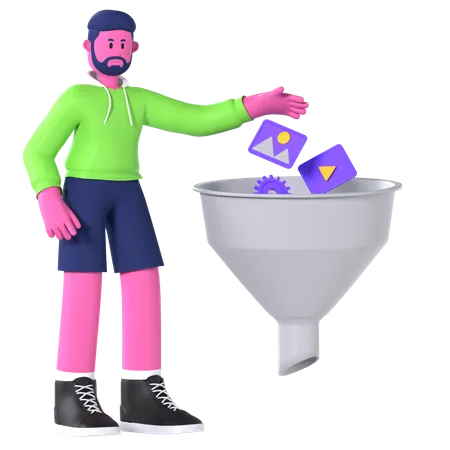 Boy Filtering Data  3D Illustration