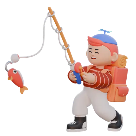 Boy Fishing 3 D Character 3D Illustration