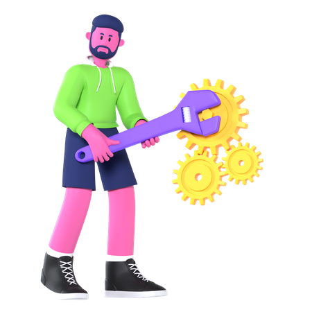 Boy Fixing Maintenance  3D Illustration