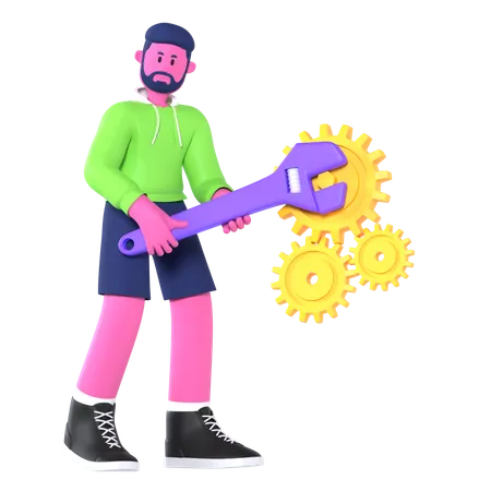 Boy Fixing Maintenance  3D Illustration