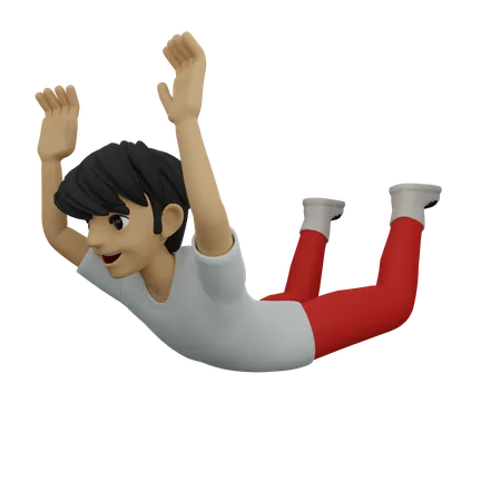 Boy flying in air  3D Illustration