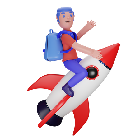 Boy flying on a rocket  3D Icon