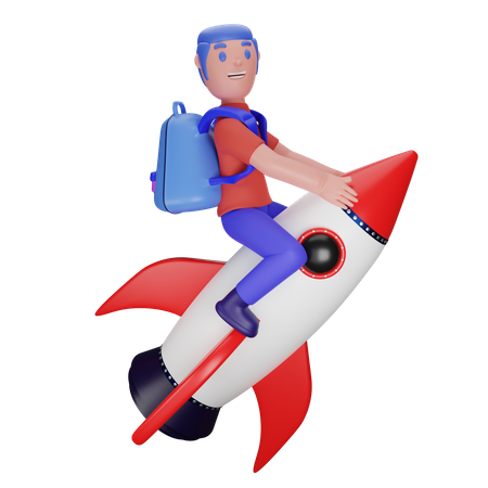 Boy flying on a rocket  3D Icon