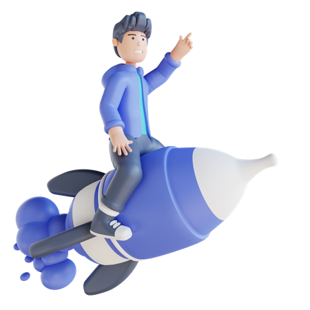 Boy flying on rocket  3D Icon