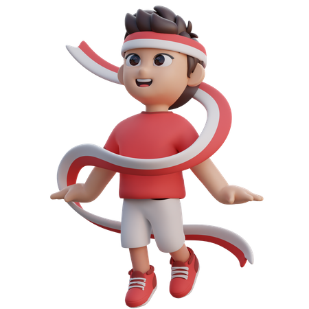 Boy Flying with Indonesian Flag Ribbon  3D Icon