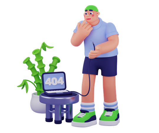 Boy Get 404 Error  3D Illustration