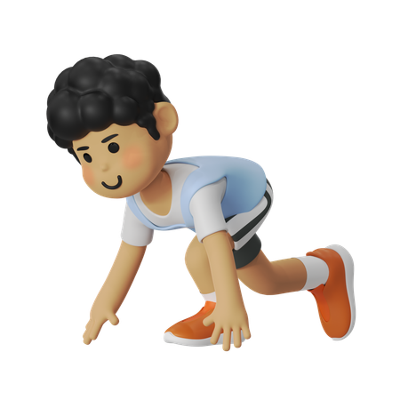 Boy Get Ready For Running  3D Illustration
