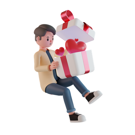 Boy getting Valentine gift  3D Illustration