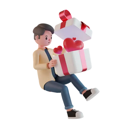 Boy getting Valentine gift  3D Illustration