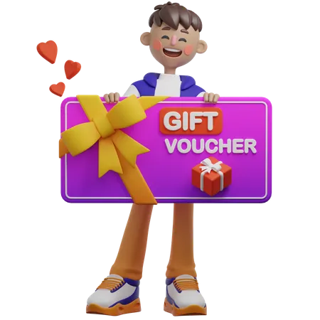 Boy Giving Away Vouchers  3D Illustration