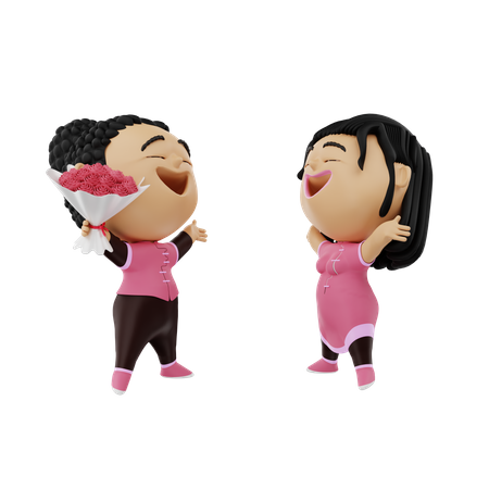 Boy giving bokeh to girl  3D Icon