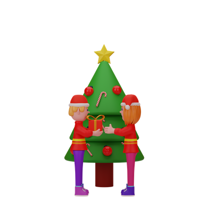 Boy giving Christmas gift to girl  3D Icon