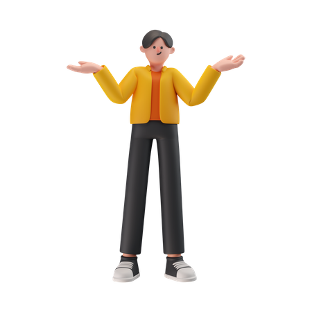 Boy Giving Confused Pose  3D Illustration