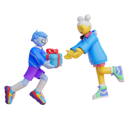 Boy Giving Gift To Girl  3D Icon