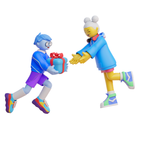 Boy Giving Gift To Girl  3D Illustration